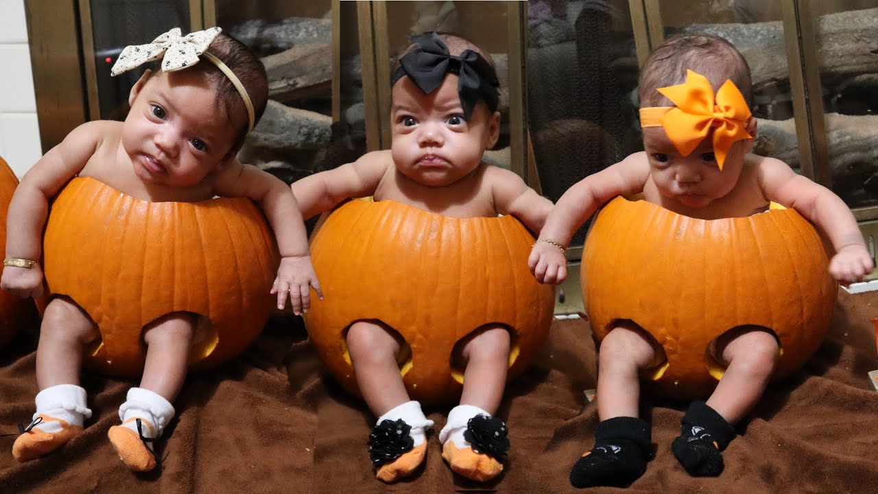 Trick or Treat? Crazy Cute Halloween Pumpkins! - Bray Triplets First Halloween