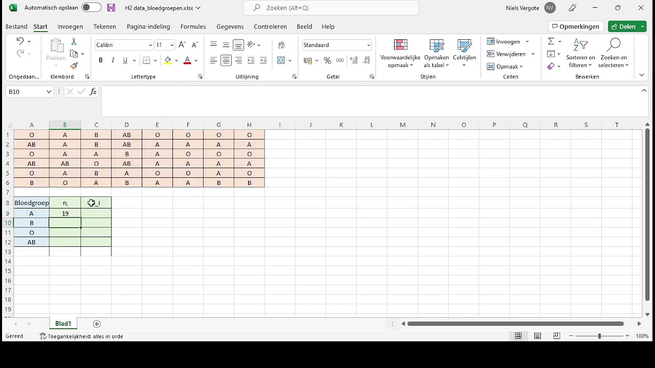 Frequentietabel opstellen van een nominale variabele met Excel