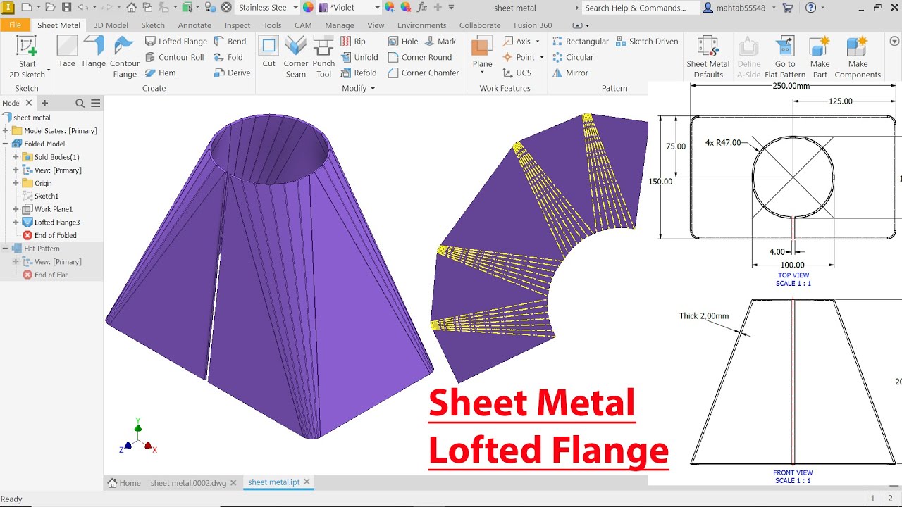 Autodesk Inventor Tutorial Sheet Metal Lofted Flange