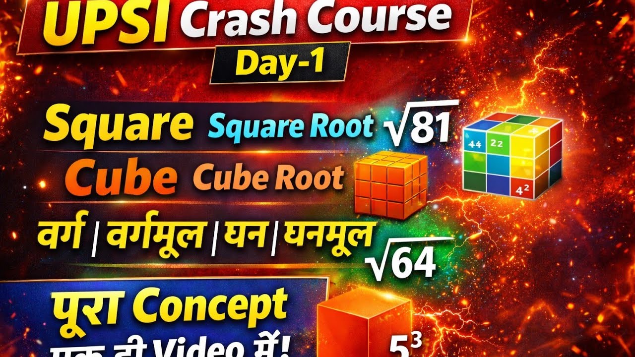 UPSI Crash Course Day-1 | Square, Square Root, Cube, Cube Root | वर्ग, वर्गमूल, घन, घनमूल