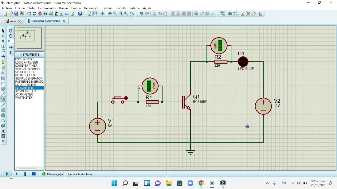 Transistor como interruptor en proteus
