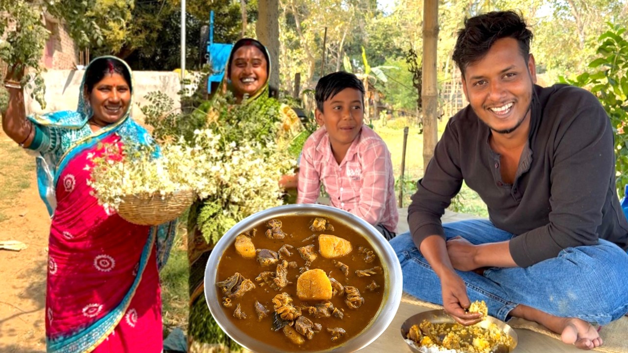 ঘরের স্বাদে মায়ের হাতে রান্না করা খাসির মাংস, সাথে সজনা ফুলের বড়া #villagecooking