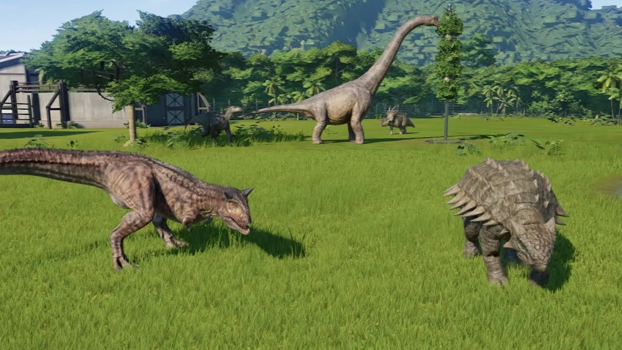 Carnotaurus VS Iguanodon, Ankylosaurus, Styracosaurus And Brachiosaurus - Jurassic World Evolution