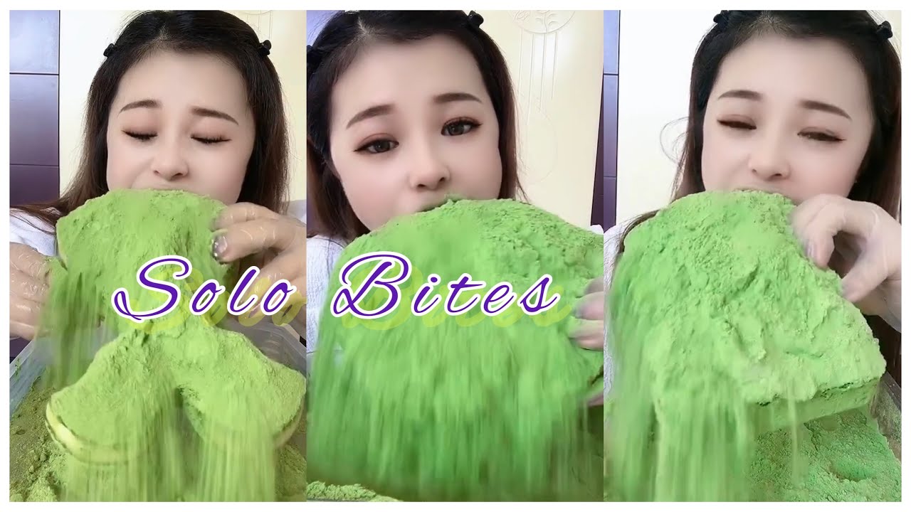 ASMR Heavy matcha green Powder ice | soft ice | Hard ice | white ice eating | V-Good Crunchy ice