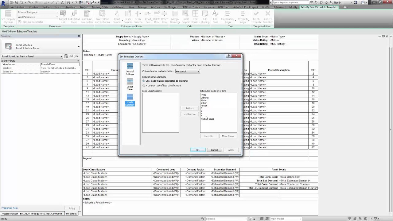 Load Classifications not Carrying thru to Panel Schedule
