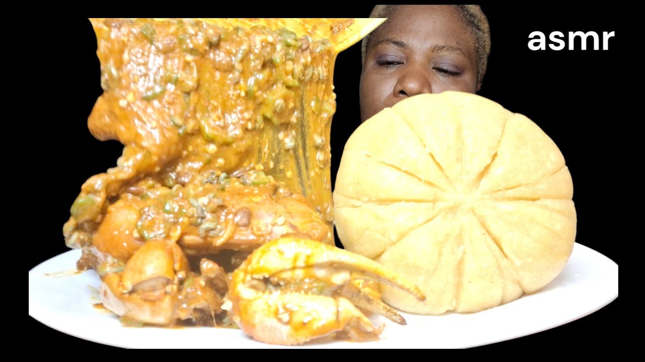 African food mukbang/ okra soup and garri fufu mukbang (eating Sound)