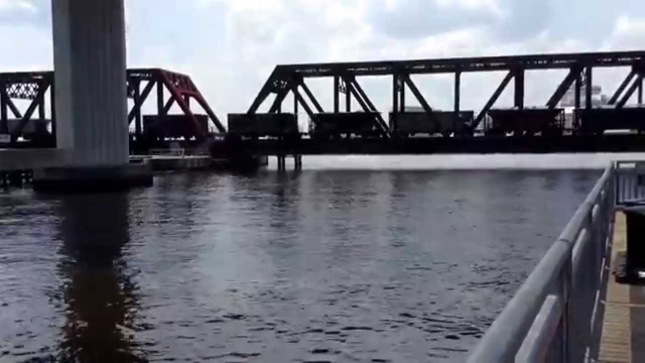 Norfolk Southern Freight Train Crossing The FEC Bascule Bridge, Downtown Jacksonville, FL