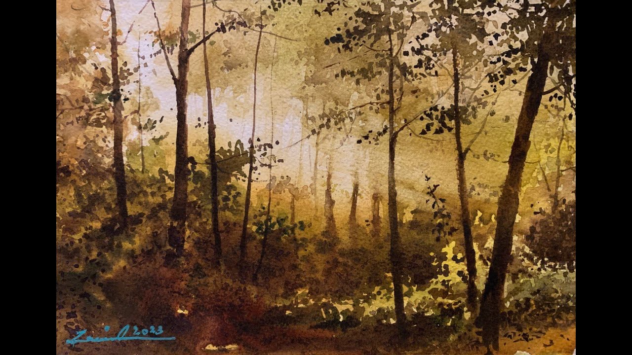 Watercolor painting landscape tutorial - How to paint trees