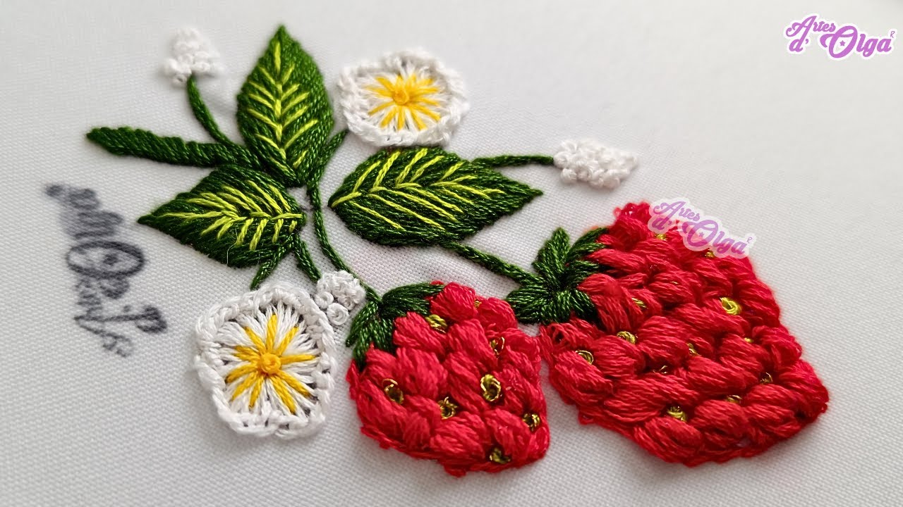 Fresas en 3D Bordadas a mano | Paso a paso | Artesd'Olga