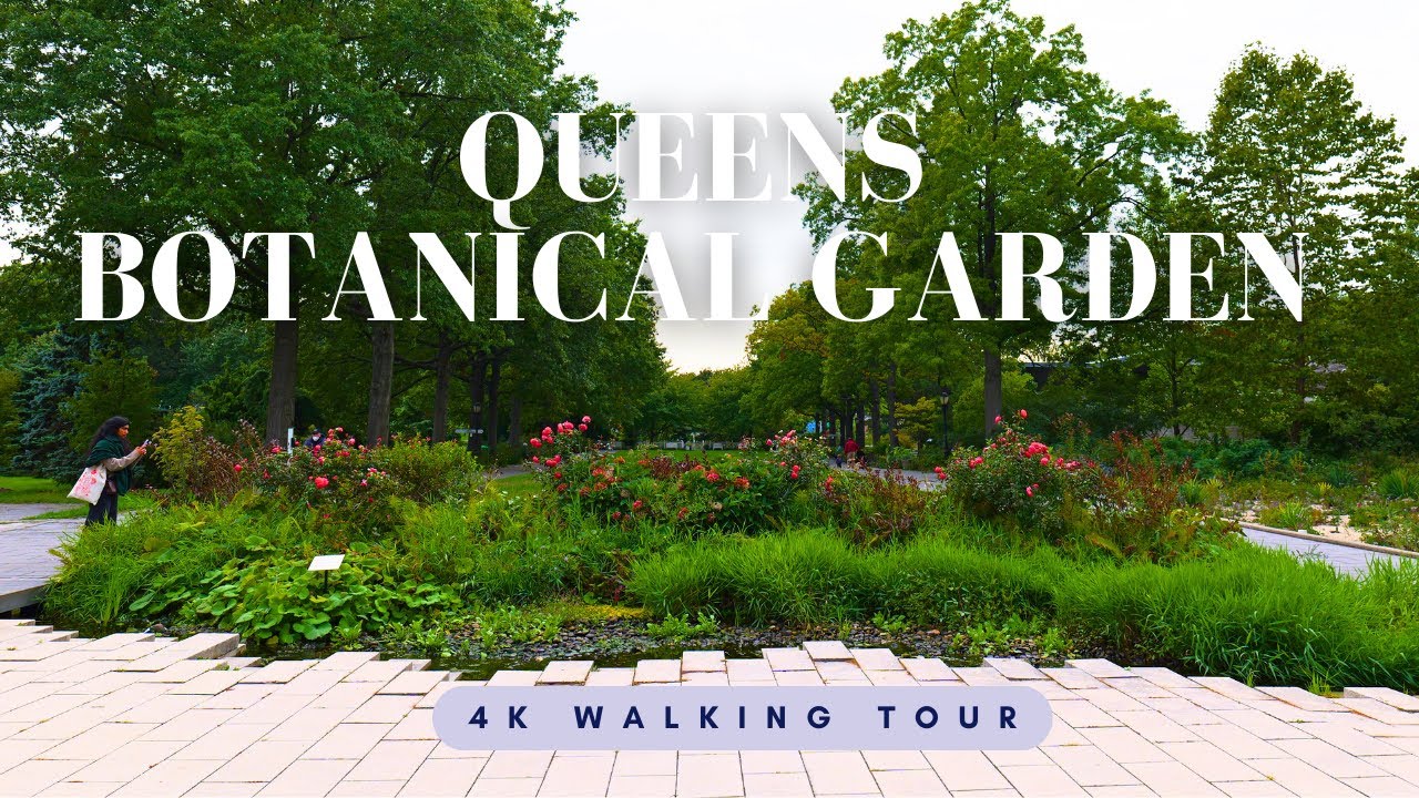 Botanical Garden in Queens, NYC. Walking Tour. 4K.