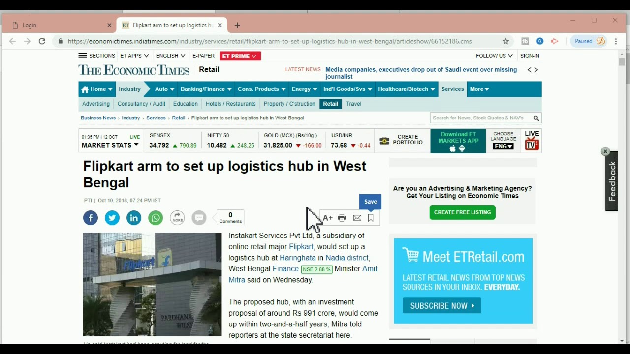 Flipkart set up logistics hub in West Bengal 2018