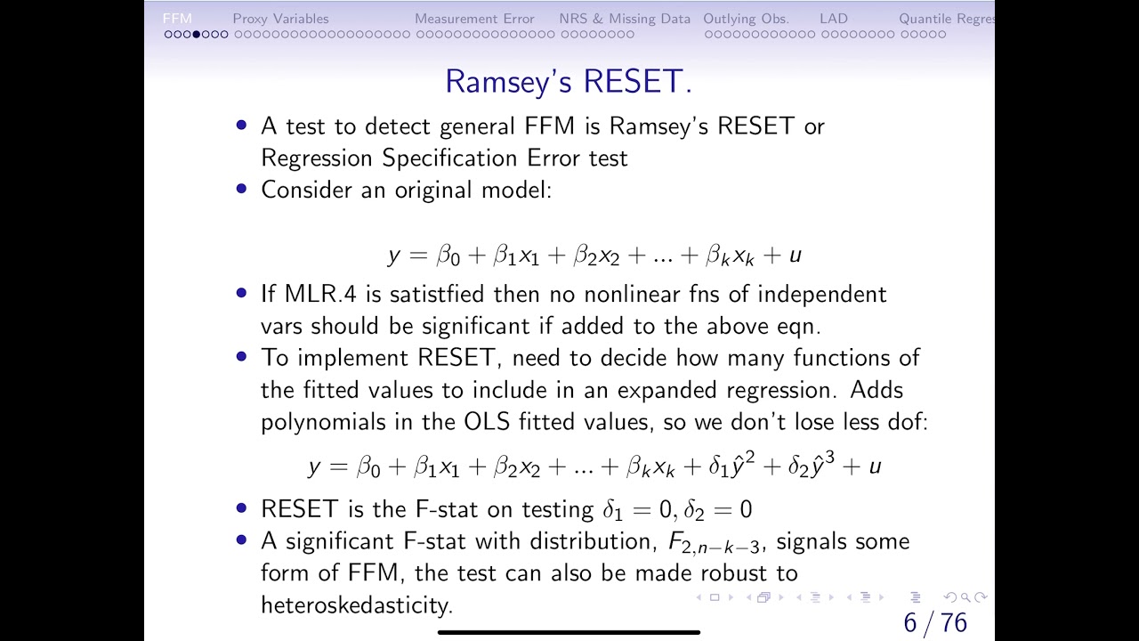 9.1a RESET as a general test for Functional form misspecification