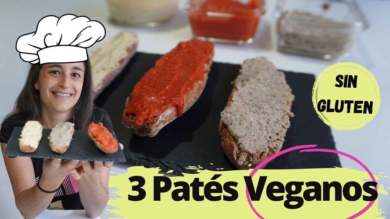 3 Patés Veganos Caseros y Sin Gluten - Untable vegetal Saludable de garbanzos - pimiento rojo - seta