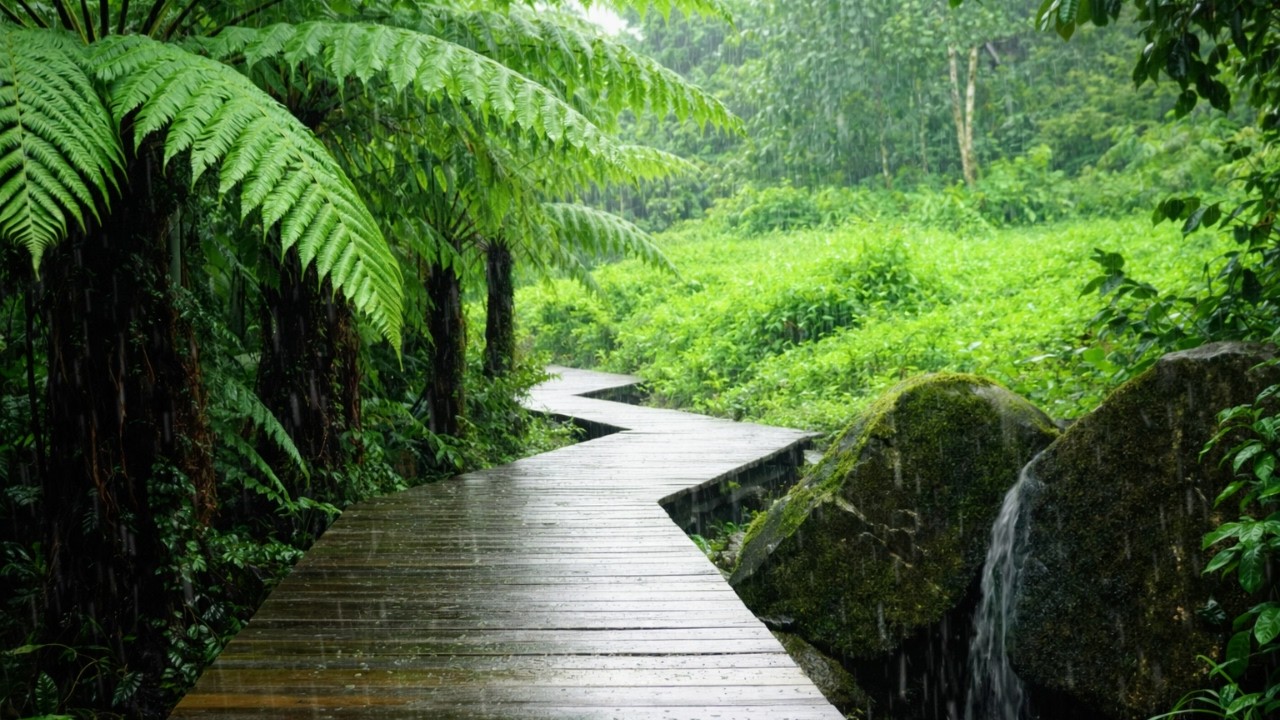 Sons da Natureza para Dormir - Barulho de Chuva e Trovões na Estrada da Floresta para Dormir