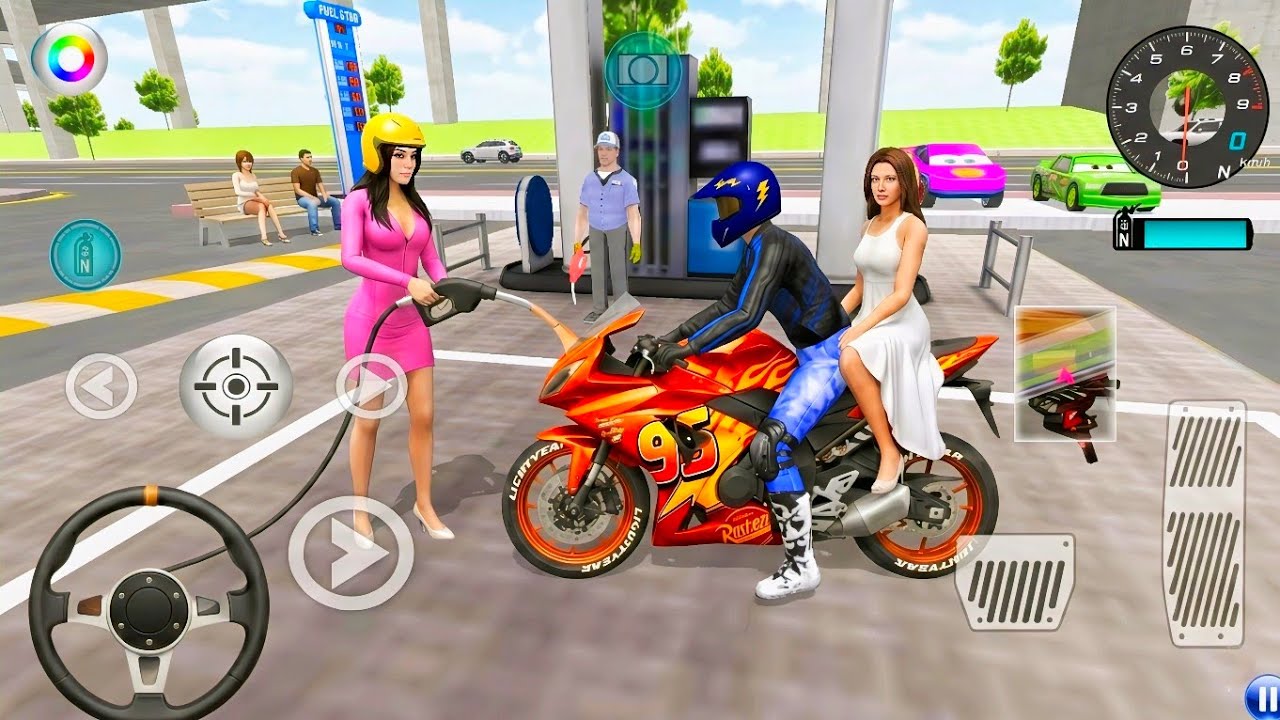 Custom McQueen Bike Fueling Up Vs Gang of Rivals & Bullet Train 3D Driving Class game || #cargame