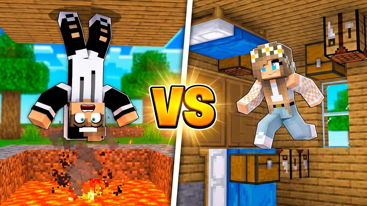 ماين كرافت : تحدي جيجي ضد رانيا في باركور البيت المقلوب Minecraft