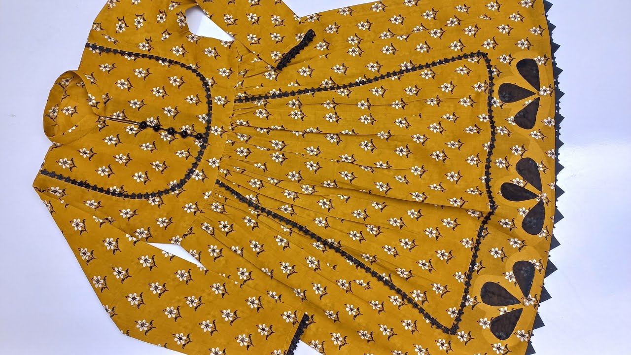 Vibrant flowers frock cutting and stitching/Frock making at home/Flower front flower design making