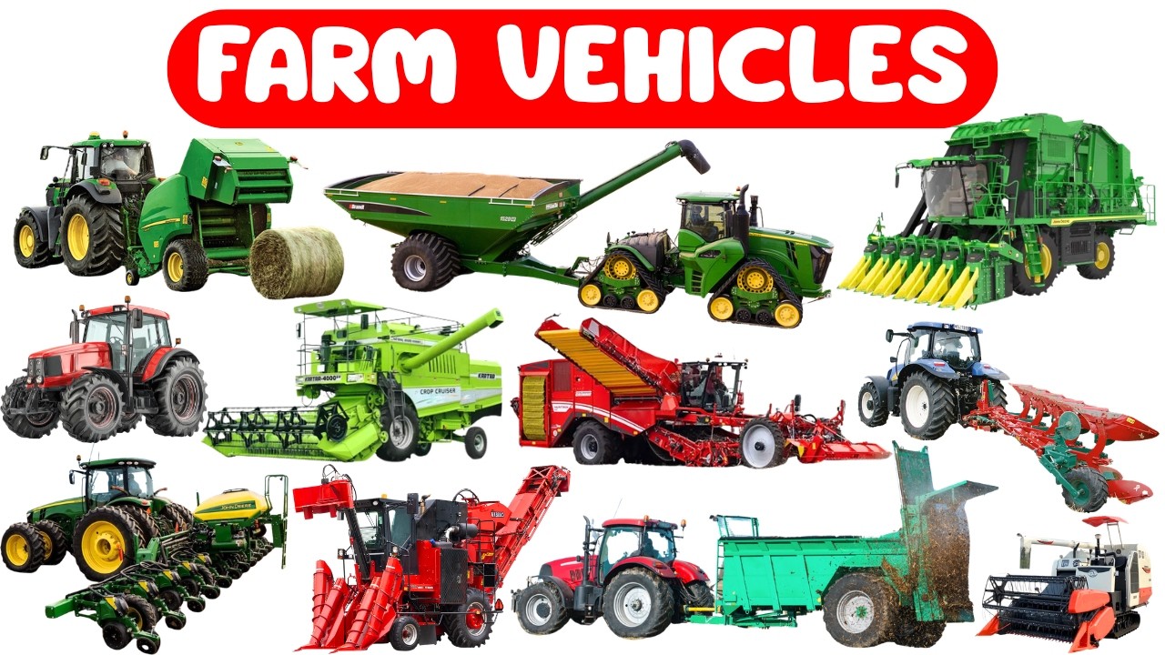 Learn Different Types of Farm Vehicles Names for Kids | Tractor Harvester Farm Machines for Toddlers