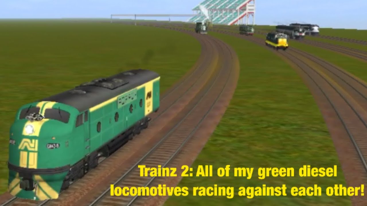 Trainz 2: All of my green diesel locomotives racing against each other!