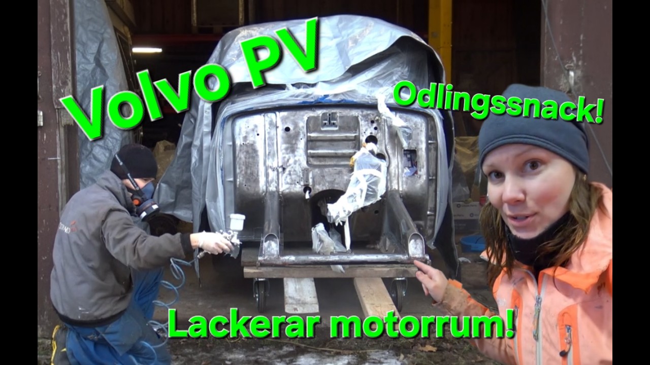 Lackerar motorrum p&aring; Volvo PV och snackar odling