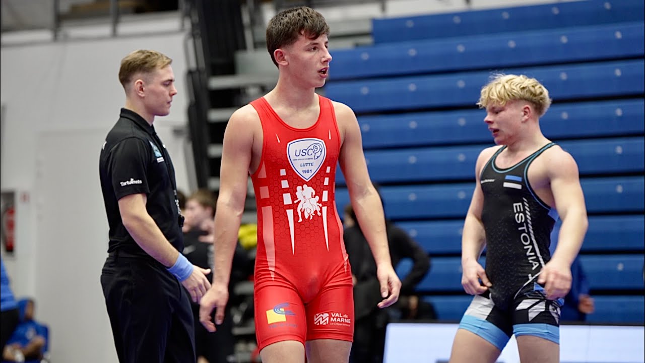 U15 Arion Rahmani (FRA) vs Aaron Tõnismaa (EST) 75kg. Greco-roman boys youth wrestling tournament.