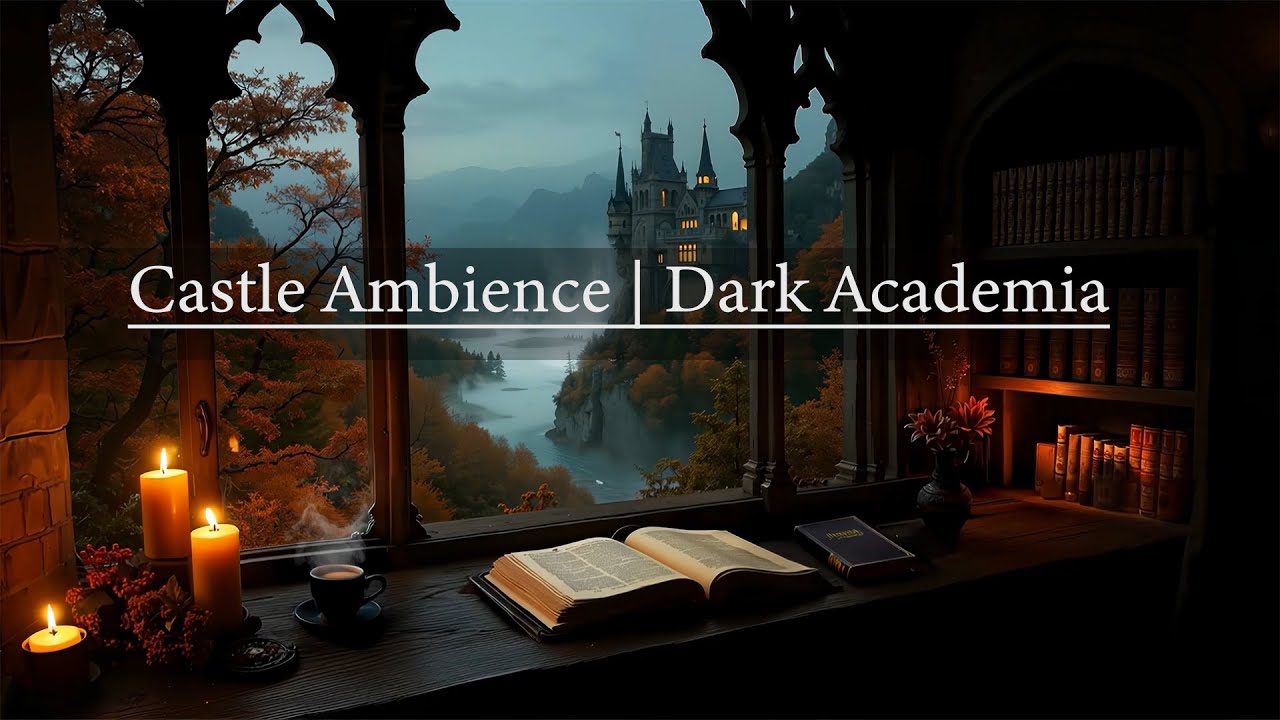 Candlelit Castle Window Ambience | Dark Academia Music for Studying & Reading | Melancholic Piano