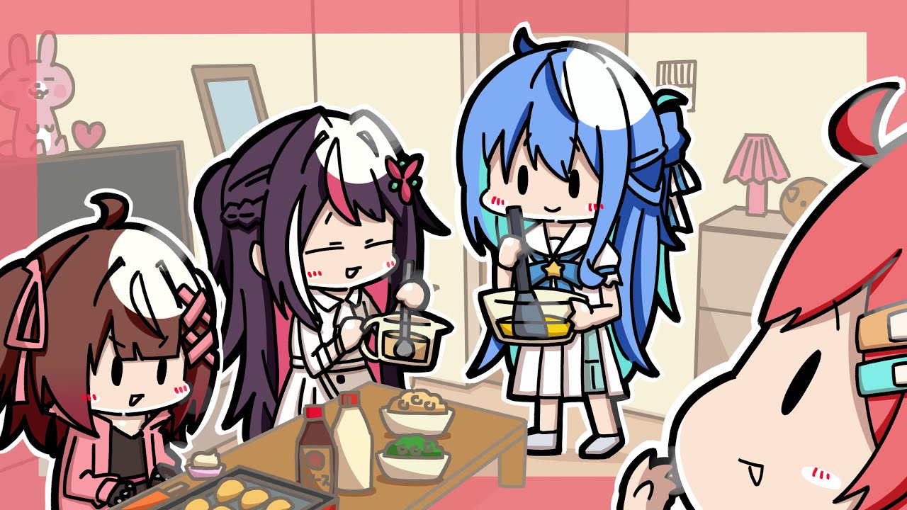 すいちゃん家で0期生タコパしてきたみこち【ホロライブ切り抜き漫画】【さくらみこ/星街すいせい/ロボ子さん/AZKi】【手描き】