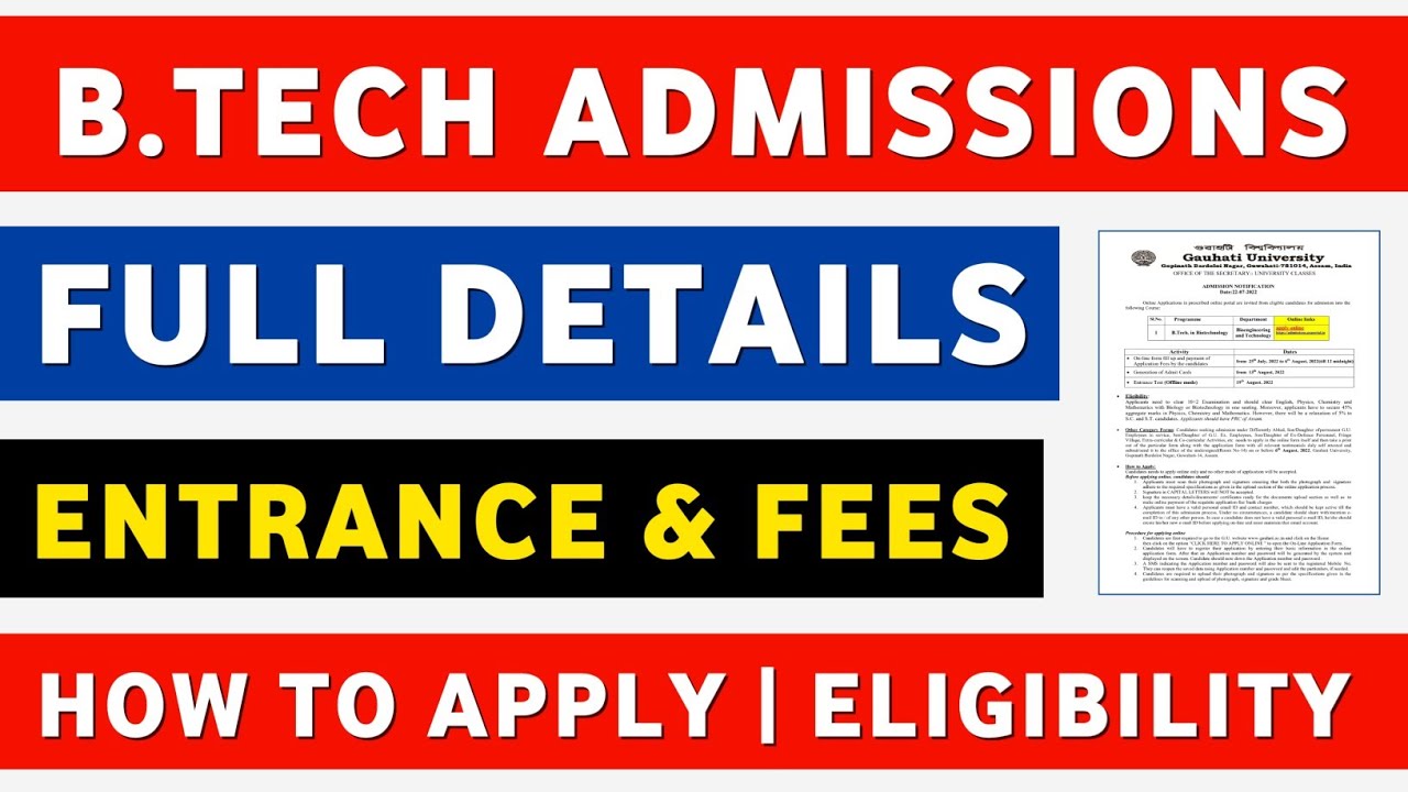 Gauhati University B.Tech Admission 2022 | BTech Entrance Formfillup Process, Eligibility & Syllabus