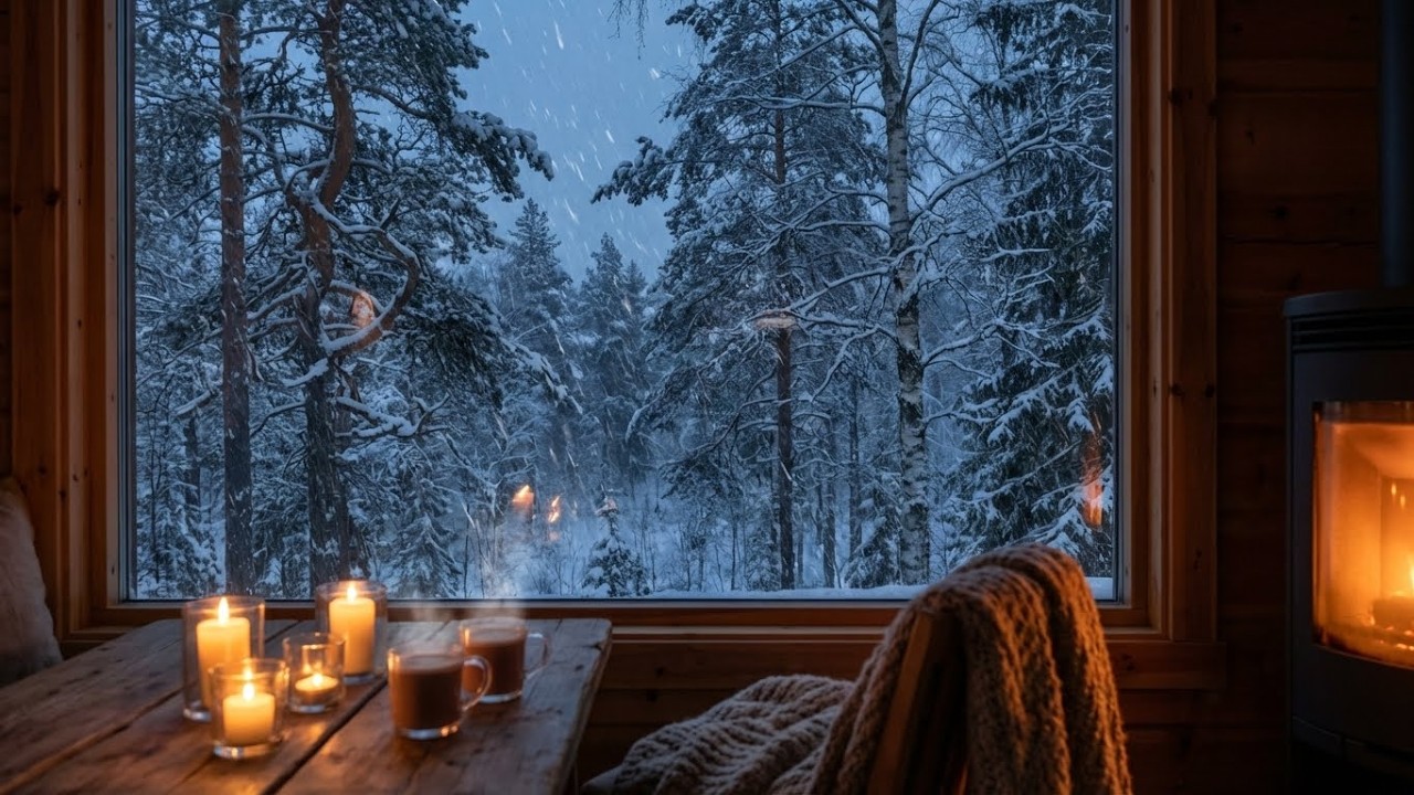 Snowy Window Jazz for Focus & Calm ☕❄️ | Cozy Winter Fireplace Mix