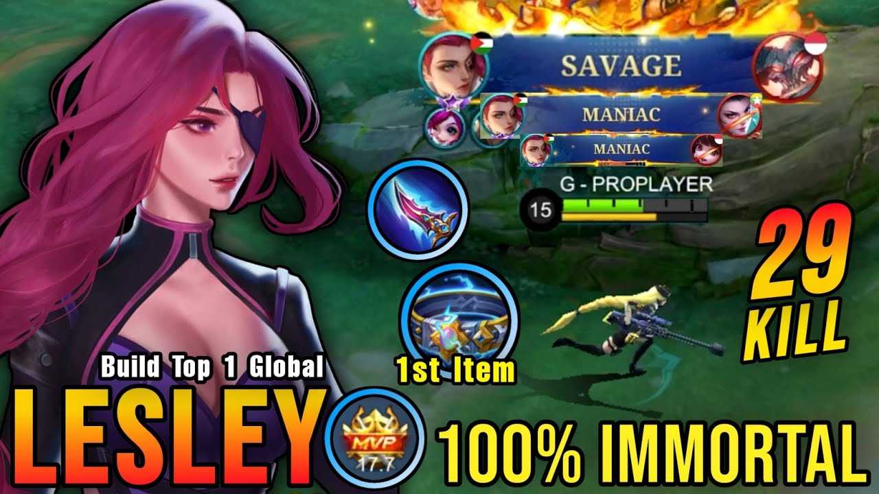 SAVAGE & 2x MANIAC!! 29 Kills Lesley 1st Item Thunder Belt!! - Build Top 1 Global Lesley ~ MLBB
