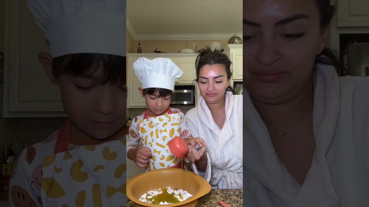 Mommy and Gray baking muffins