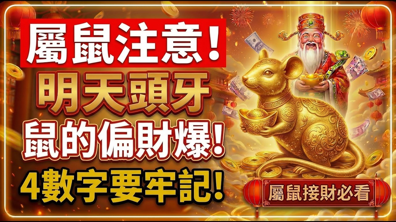 生肖鼠，明天20號「頭牙」，农历二月初二，土地公生日！偏財突降，記住這4個數字，迎接橫財驚喜！#生肖鼠2026運勢 #土地公生日 #頭牙 #招財數字 #2026屬鼠運勢 #幸運數字 #二月二 #生肖鼠