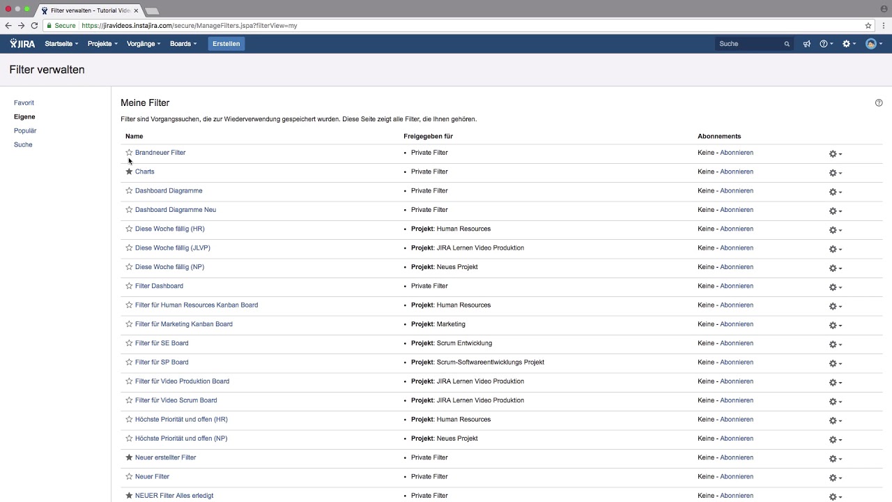Filtersuche - Atlassian Jira lernen Video #13