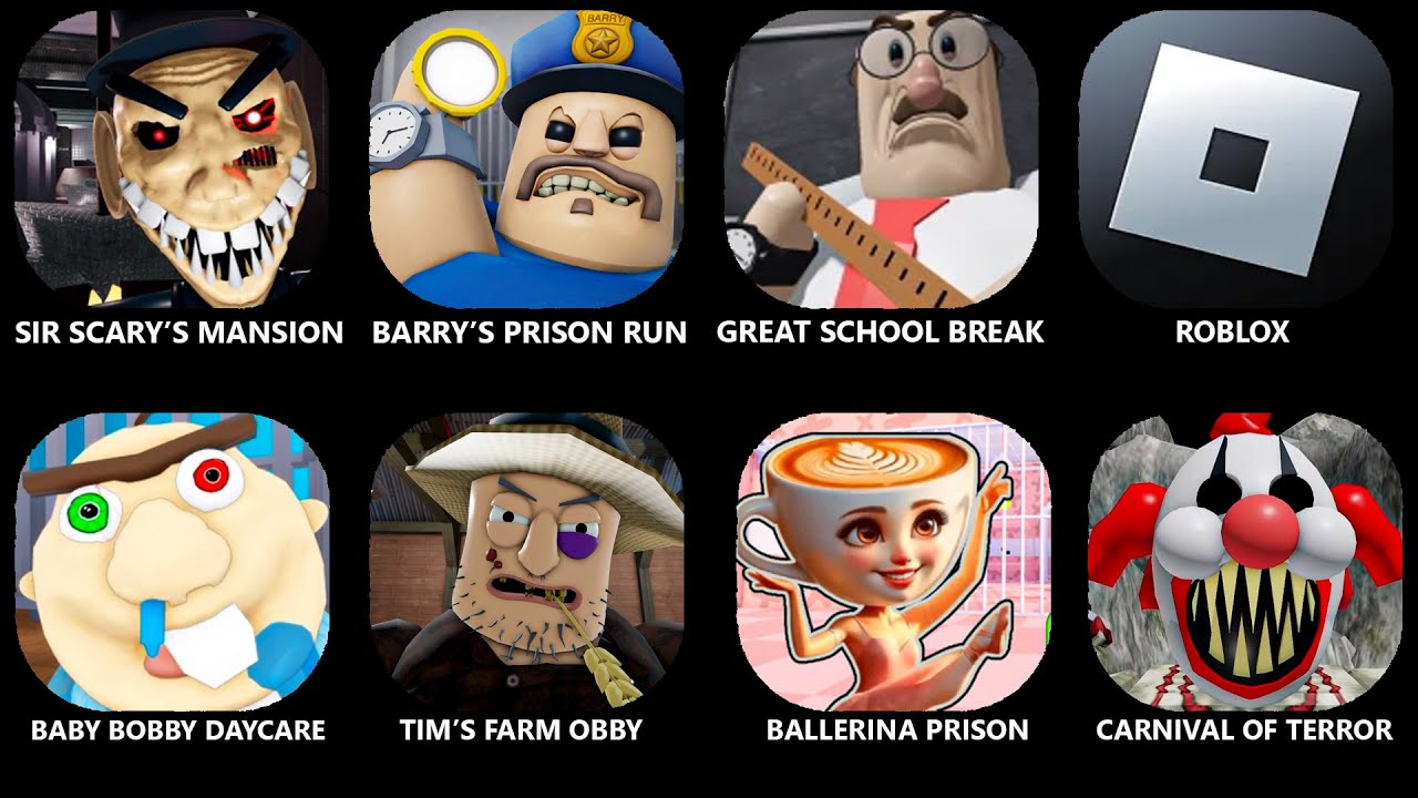 ROBLOX SIR SCARY'S MANSION (SCARY OBBY),BARRY'S PRISON RUN! (OBBY),GREAT SCHOOL BREAKOUT!#roblox