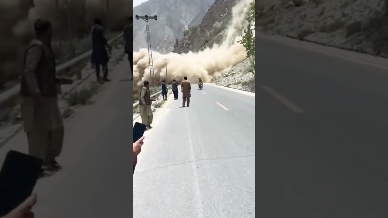 Biker narrowly escapes landslide #kkhtour #viral #shorts