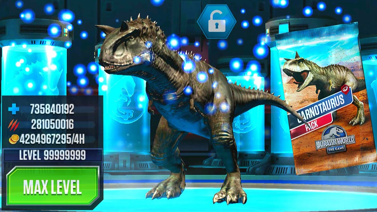 UNLOCKING CARNOTAURUS 9999 X3 MAXED | JURASSIC WORLD THE GAME