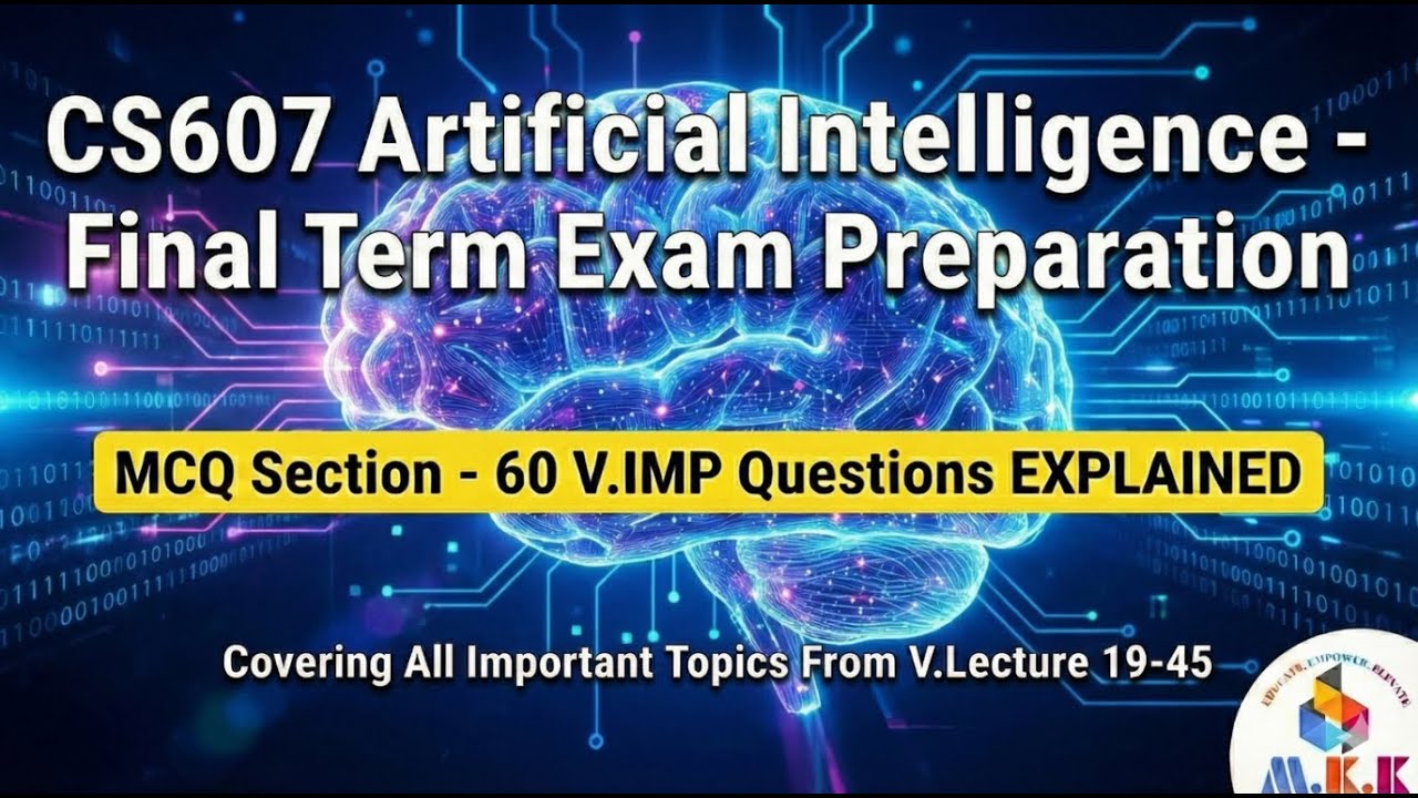 CS607 Artificial Intelligence Final Term Exam Prep | 60 Most IMP MCQs Explained From All Key Topics