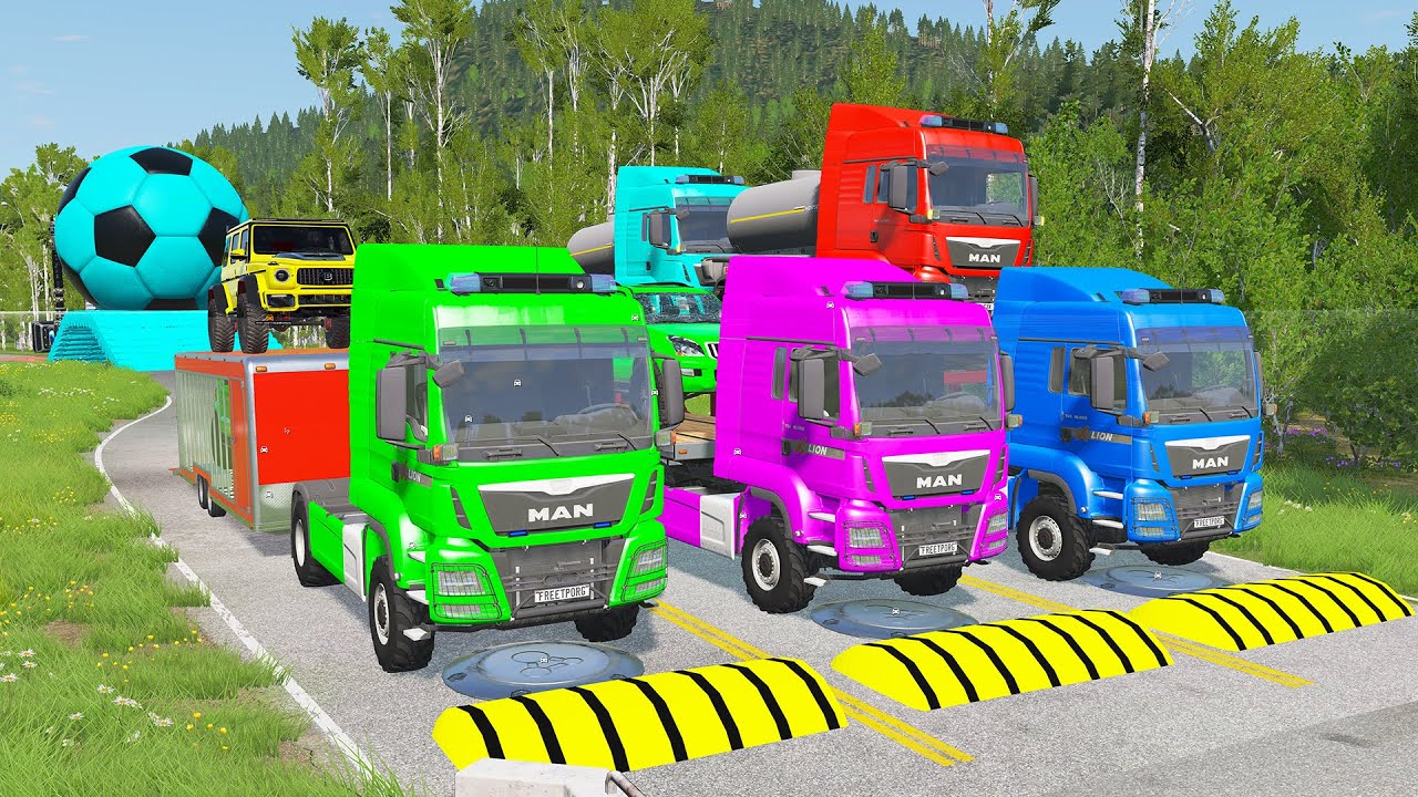TRANSPORTING PIXAR CARS & FRUITS WITH COLORED & JOHN DEERE vs CLAAS vs TRACTORS - BeamNG.drive 