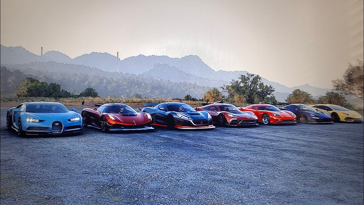 FH5 drag race Bugatti chiron Vs Jesko Vs Nevera Vs AMG ONE vs CCX vs Senna Vs Aventador SVJ 