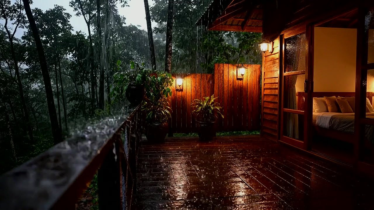 Heavy Night Rain Ambience for Deep Sleep and Total Relaxation - Balcony Rain