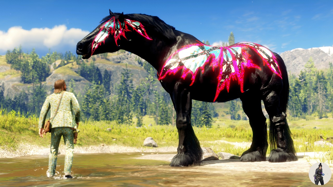 Arthur Morgan Tames Black, Magenta & Cyan Butterfly Horse at Little Creek River 🦋🐎🌊