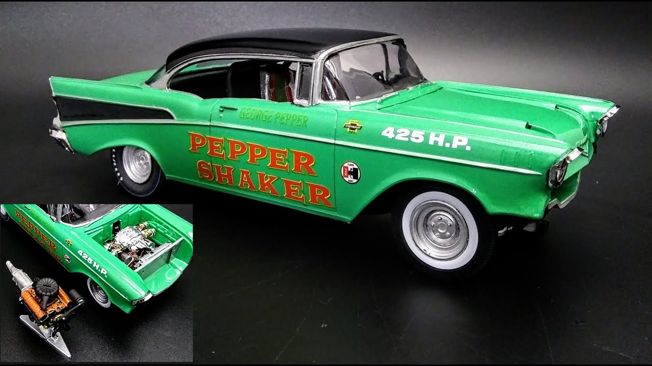 Модель Chevrolet Bel Air Pepper Shaker Gasser 409 283 1957 года в масштабе 1/25. Как собрать двиг...