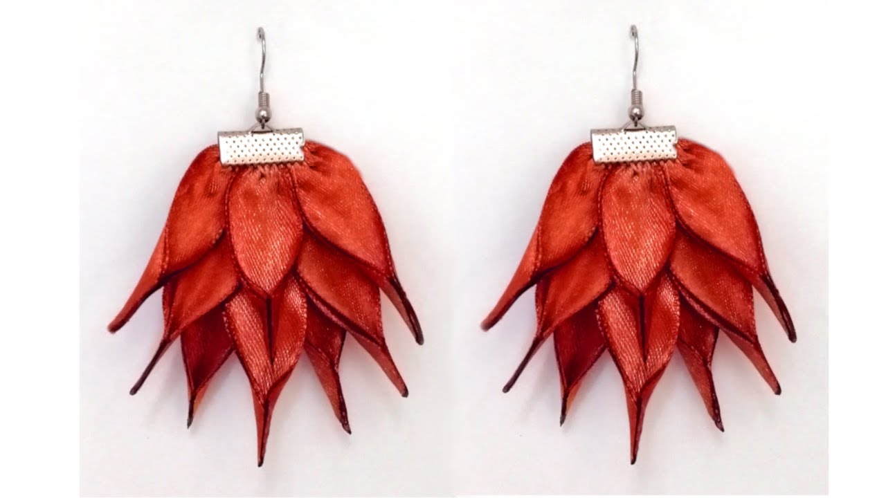 Простые серьги  из атласной ленты. Мастер класс. | Earrings from satin ribbon. DIY