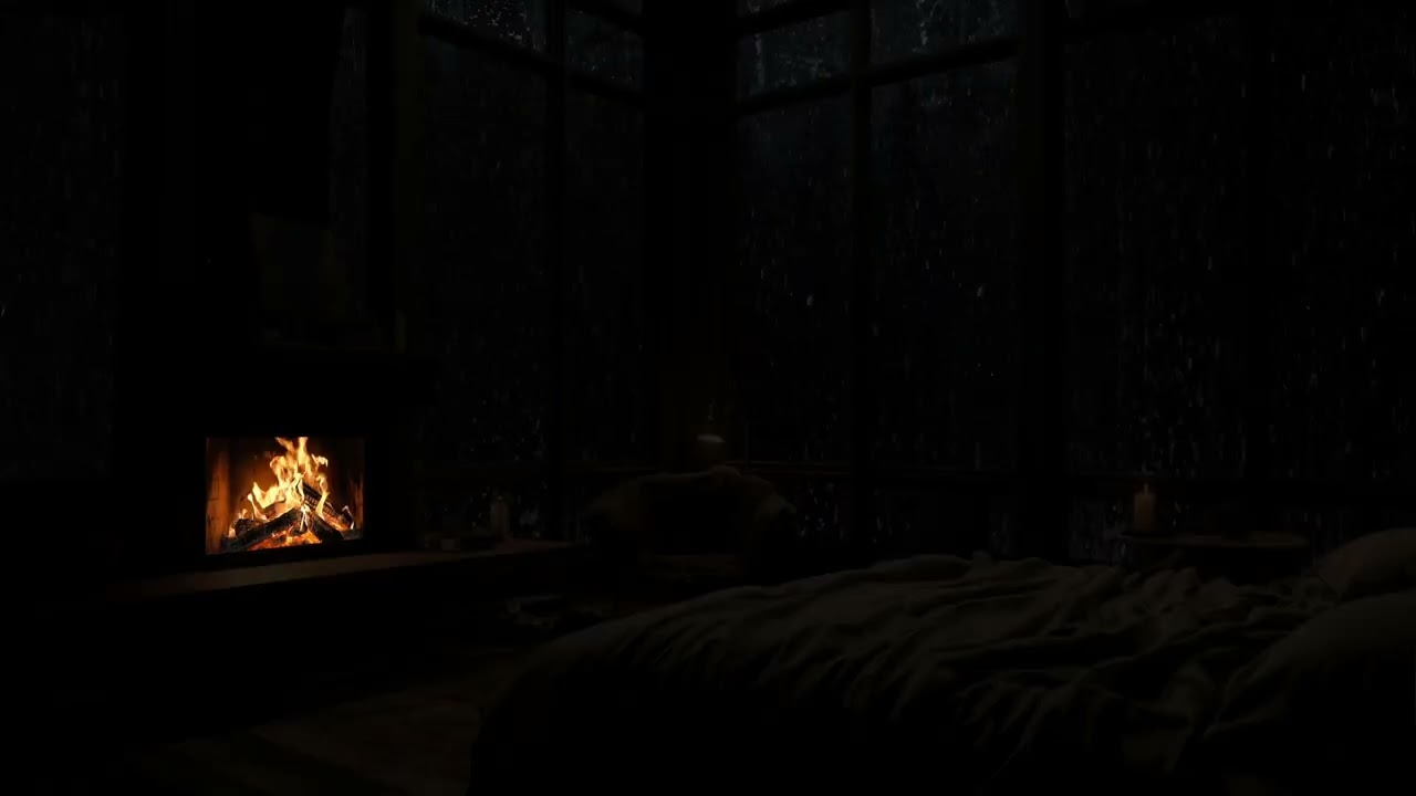 Rain, Thunder & Crackling Fireplace Sounds🌧️🔥 Ideal for Deep Sleep, Stress Relief & Peaceful Nights🌲