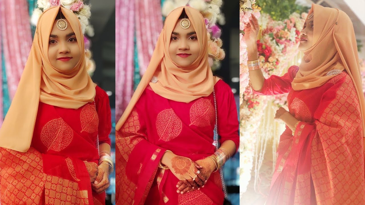 আমি শাড়ির সাথে যেভাবে মেকআপ করি ও হিজাব পরি ❤️