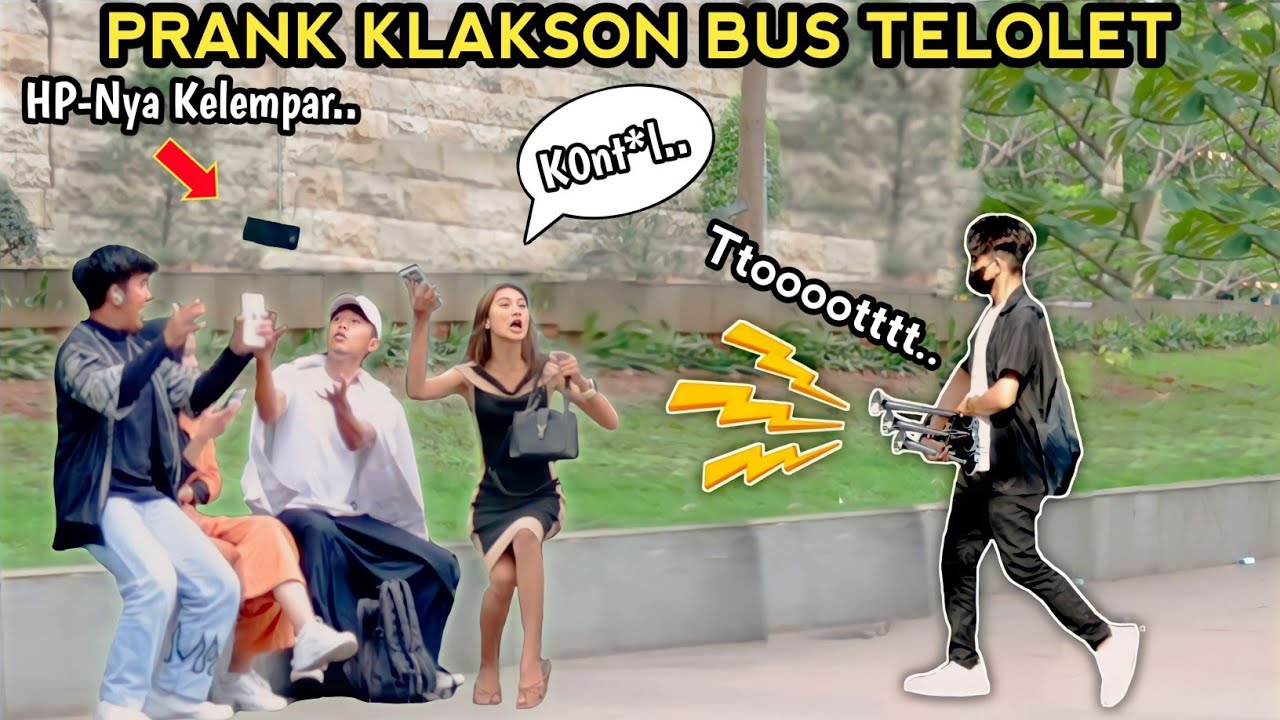 PRANK KLAKSON BUS TELOLET.. AUTO KAGET NGOMONG KASAR..