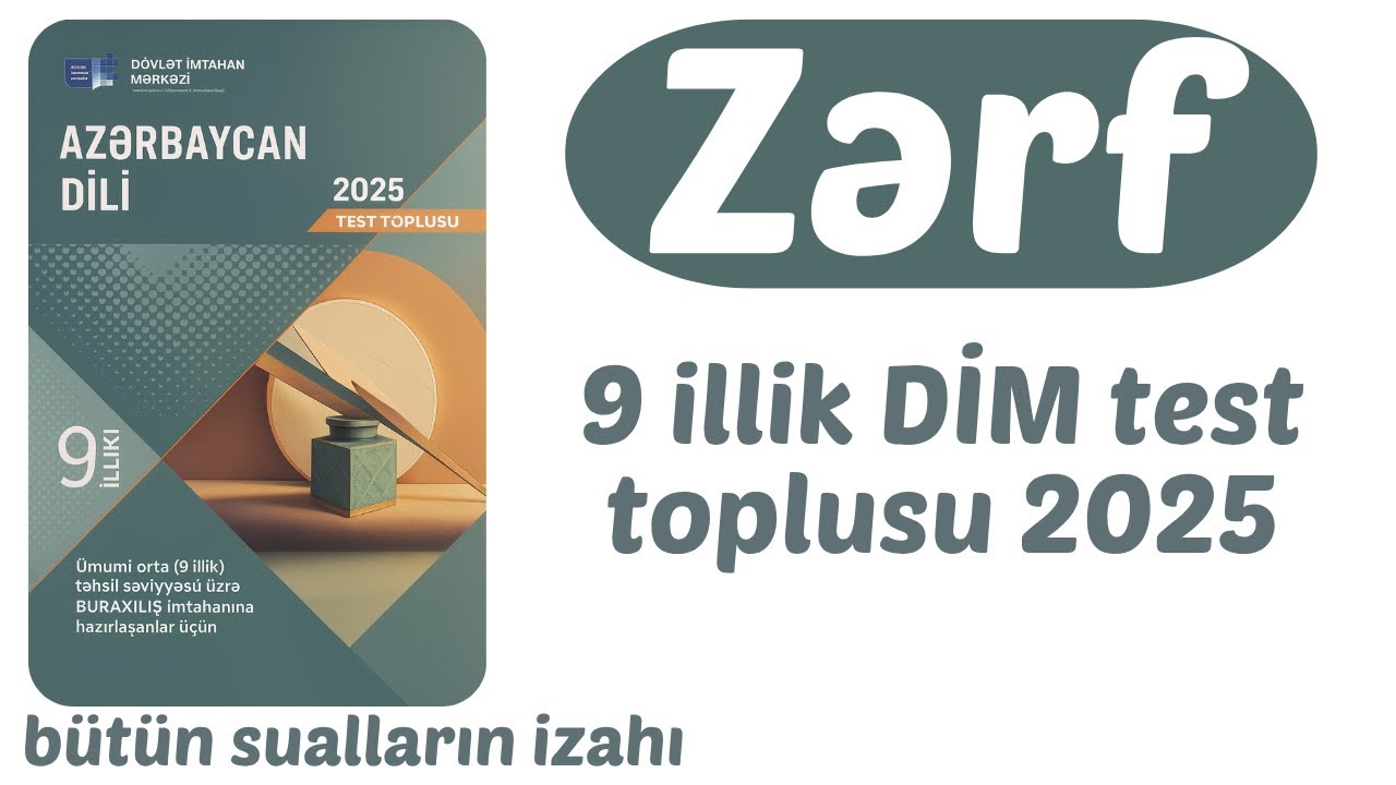 Zərf I Azərbaycan dili 9 illik DİM test toplusu 2025