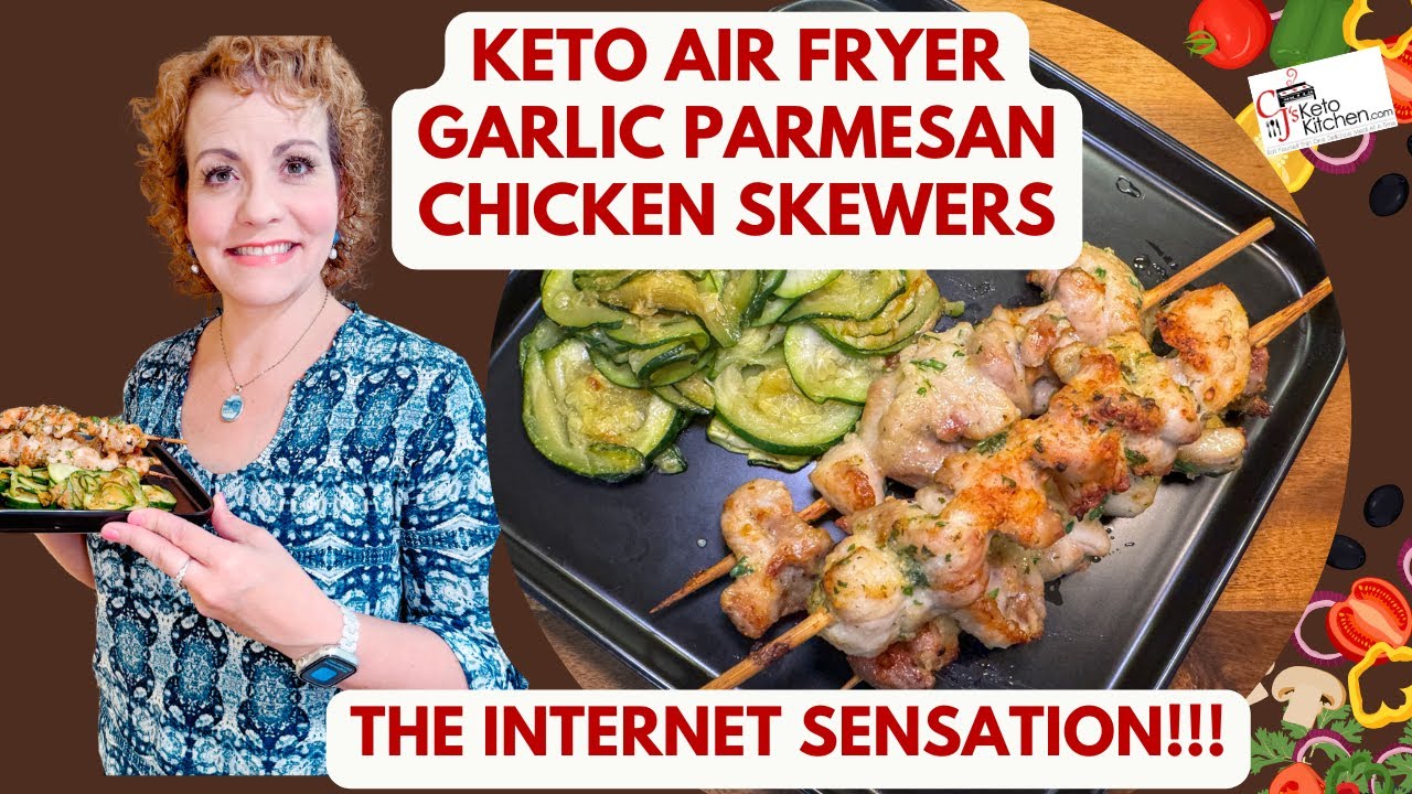 The Internet Viral Air Fryer Garlic Parmesan Crusted Chicken Skewers - Keto Low Carb