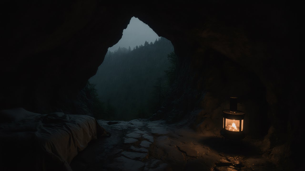 🔴 Fire & Rain Sounds in a Cozy Cave 🌧️🔥 | Warm Relaxing Ambienc