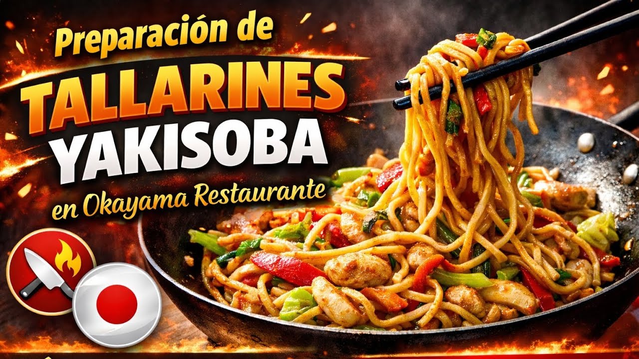 Preparación de Tallarines Yakisoba en Wok 🔥 | Sabor Asiático en Okayama Restaurante